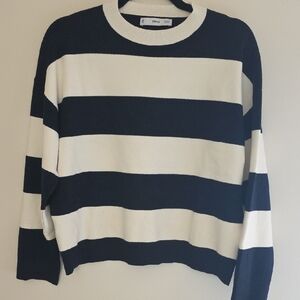 Black and White Striped Crew Sweater